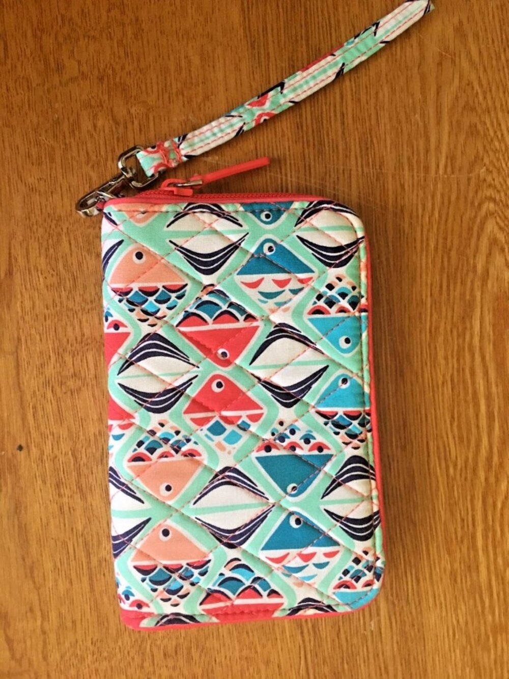 Vera Bradley Go Fish RFID Wristlet Wallet, Coral Orange & Blue NWOT